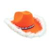 Foto 1:Oranje cowboy hoed met boa rand